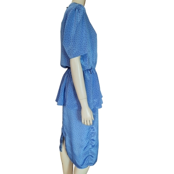 Vintage 80s Day Dress size Large Union Made Peplum Midi Elastic Waist - Picture 6 of 11